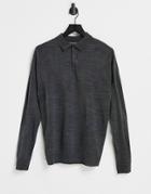 French Connection Long Sleeve Polo In Dark Gray-grey