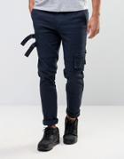 Asos Skinny Pants With Pocket Details In Navy - Navy