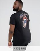Asos Plus Rolling Stones Longline Band T-shirt With Roll Sleeves - Black