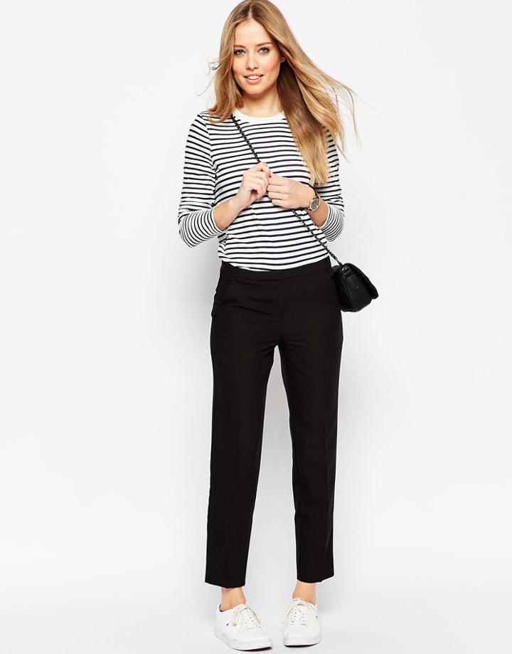 Asos Ankle Grazer Cigarette Pants In Crepe - Black