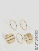 Asos Curve Pack Of 5 Pyramid Ring Pack - Gold