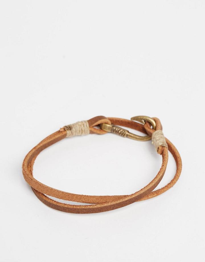 Asos Double Wrap Bracelet In Brown Leather - Brown