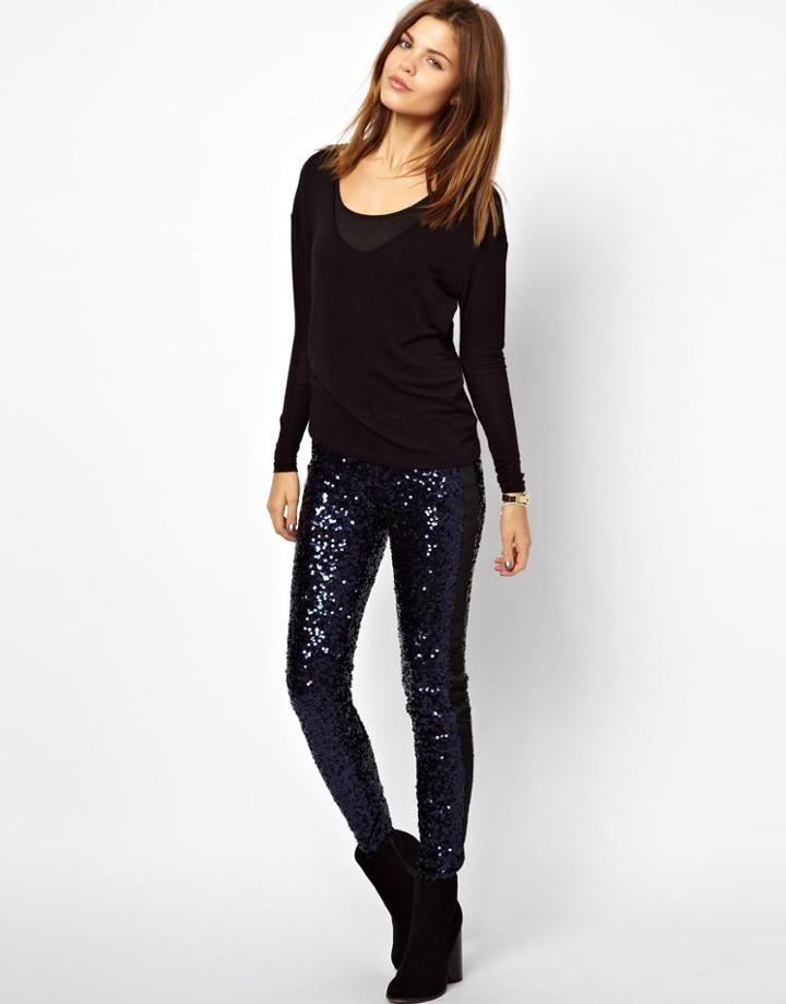 French Connection Tuxedo Sequin Leggings