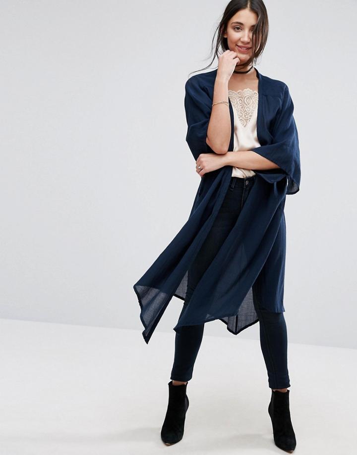 Selected Vika Asymmetric Kimono - Navy