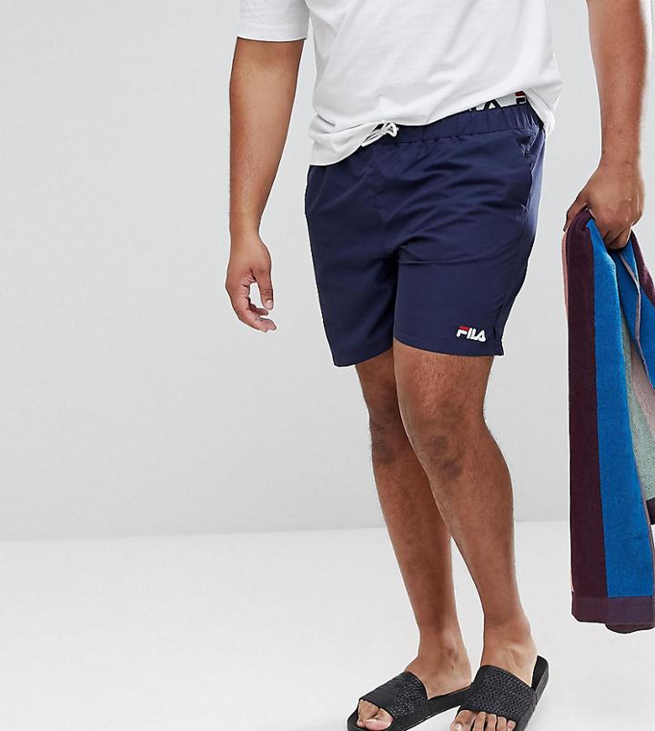 Fila Plus Black Line Swim Shorts With Logo Waistband In Navy - Navy