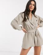 Asos Design Pocket Detail Wrap Shirt Romper-pink