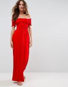 Asos Off Shoulder Maxi Sundress With Shirring - Red