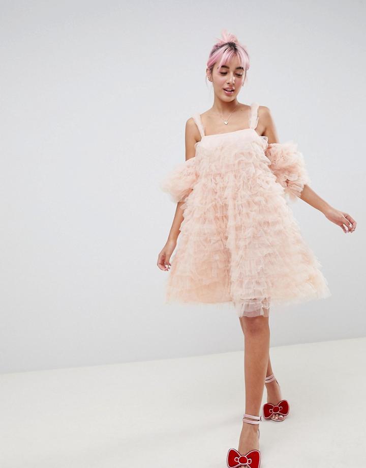 Hello Kitty X Asos Design Cold Shoulder Dress - Pink