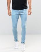 Asos Extreme Super Skinny Jeans In Bleach Wash - Blue