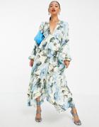 Y.a.s Dress With Hanky Hem And Tie Back In Floral Print-multi