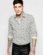 Sisley Slim Fit Shirt In Ditsy Floral Print - Off White
