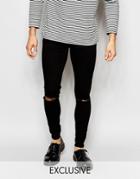 Cheap Monday Exclusive Jeans Low Spray Extreme Super Skinny Black Ripped Knee - Black