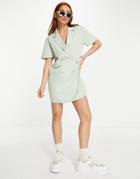 Lola May Blazer Mini Dress In Sage Pinstripe-white