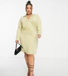 Vero Moda Curve Ruched Front Mini Shirt Dress In Olive-green