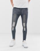 Siksilk Skinny Jeans In Washed Blue With Knee Rips - Blue