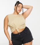 Asos Design Curve Oversized Tank Top In Linen Mix In Sand-neutral