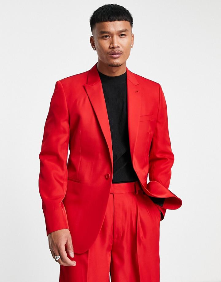 Asos Design Slim Fit Suit Jacket In Electric Red