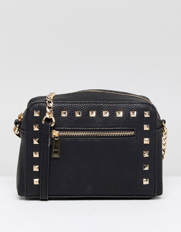 Asos Design Stud Zip Front Cross Body Bag - Black