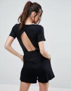 Asos Wrap Front Jersey Romper With Short Sleeve - Black