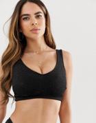 Asos Design Fuller Bust Crop Bikini Top In Black Glitter Dd-g