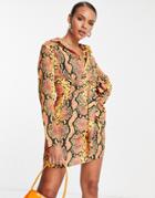 I Saw It First Tie Waist Mini Dress In Bright Snake Print-multi