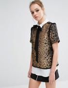 Sister Jane Double Layer Top With Tie Neck In Heart Leopard Print - Gold