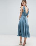 Asos Wedding Premium Drape Cowl Back Midi Dress - Blue