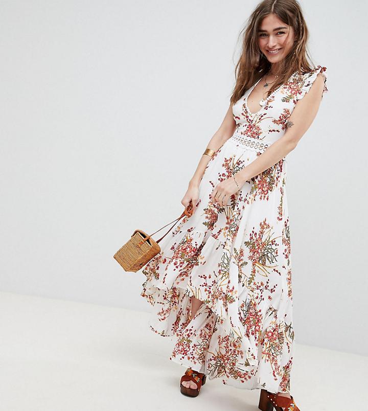 Sisters Of The Tribe Petite Hi Lo Maxi Dress In Floral Print - Cream