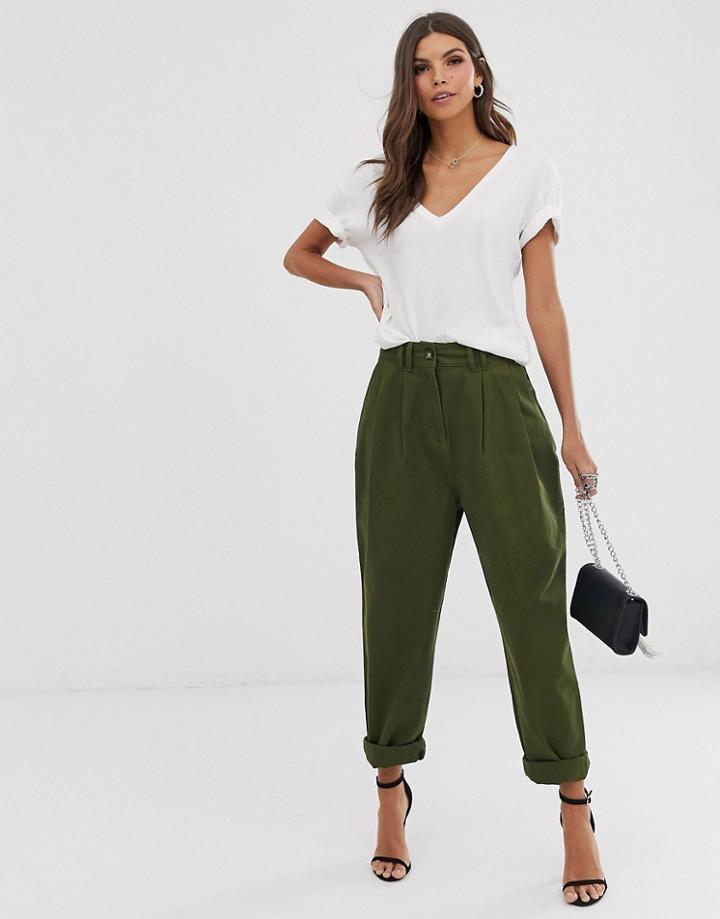 Asos Design Ovoid Pleat Front Peg Pants-green