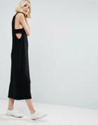 Asos Column Ribbed Maxi Dress With Tab Sides - Black