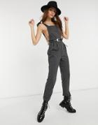 Asos Design Rib Overalls In Charcoal-grey