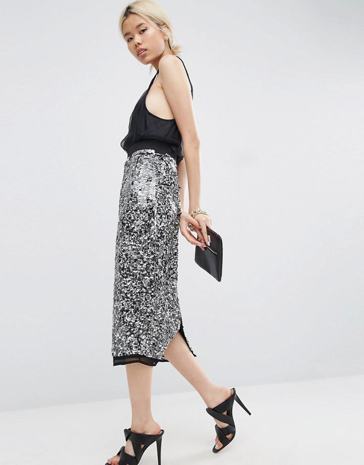Asos White Speckle Sequin Embellished Skirt - Multi