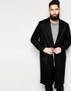 Asos Wool Overcoat With Raw Edges - Black