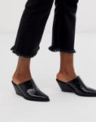 Asos Design Scarlett Western Mid-heeled Mules In Black Croc