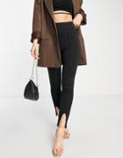 Vila Structured High Waist Leggings With Pintuck And Split Front In Black