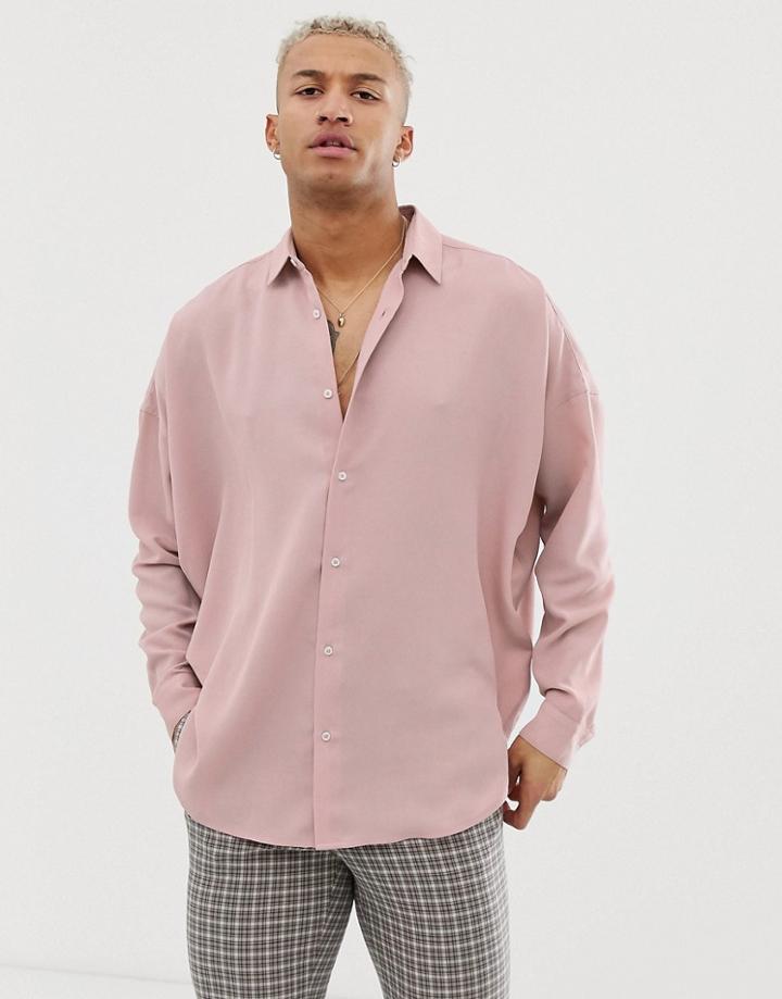 Asos Design Oversized Shirt In Dusty Pink With Mockhorn Buttons - Pink