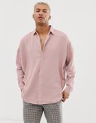 Asos Design Oversized Shirt In Dusty Pink With Mockhorn Buttons - Pink