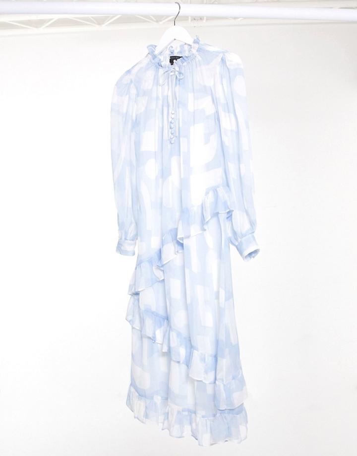 Asos Design Soft Midi Dress With Frills In Marble Print-multi