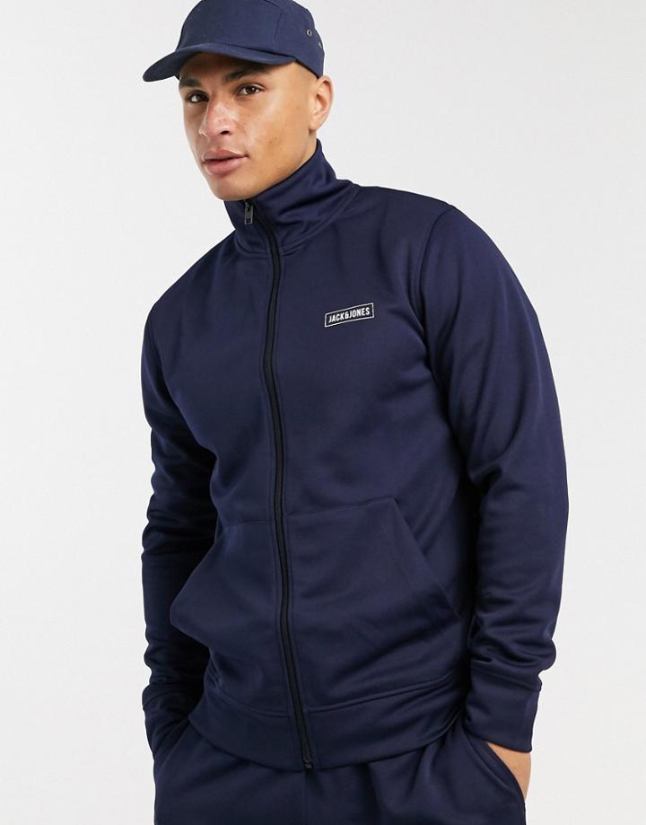 Jack & Jones Core Zip Through High Neck Jacket And Slim Sweatpants Tracksuit In Navy