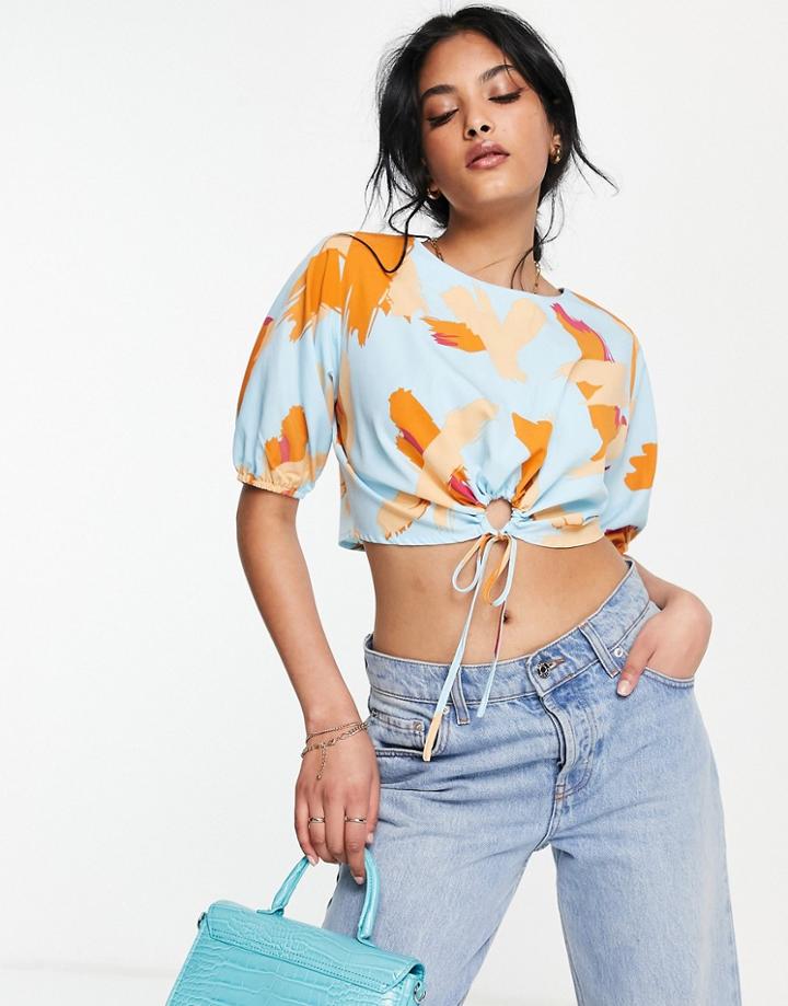 Lola May Tie Front Crop Top In Multi Print