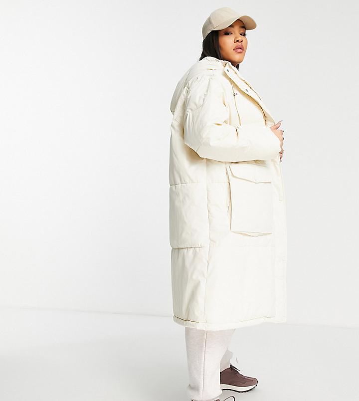 Vero Moda Curve Longline Padded Coat With Elastic Waist In Cream-white