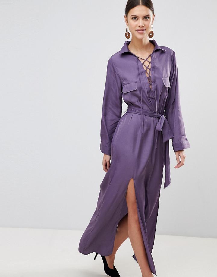 None The Richer Stevie 2 Way Neck Choker Belt Silk Blend Dress - Purple