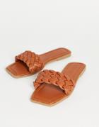 Truffle Collection Square Toe Flat Sliders In Tan-brown