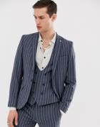 Twisted Tailor Super Skinny Suit Jacket In Blue Pinstripe - Blue