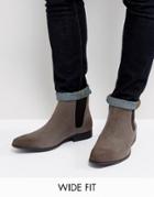 Asos Wide Fit Chelsea Boots In Gray Faux Suede - Gray