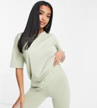 Threadbare Petite Chloe Shorts And Oversized T-shirt In Sage Green - Part Of A Set