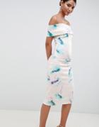 City Goddess Floral Off Shoulder Pencil Midi Dress - Pink