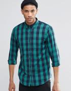 Pull & Bear Check Shirt In Green And Navy In Regular Fit - Green