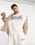 Asos Actual Set Oversized Heavyweight T-shirt With Printed Logo In Ecru-white