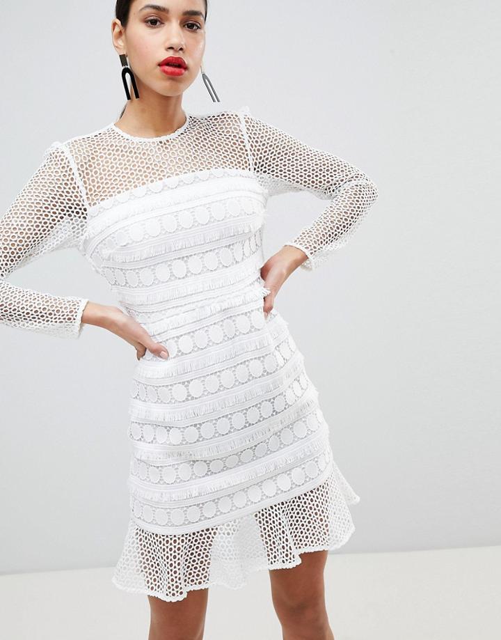 River Island Premium Lace Frill Hem Shift Dress-cream